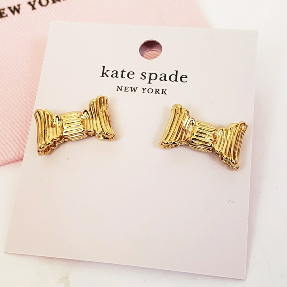 *SALE* NWT Kate Spade All Wrapped Up Gold Bow Stud Earrings + Dust Bag Holiday